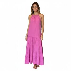 NWT Free People Womens XL Pink Halter Open Back Tiered Maxi Dress Boho Chic